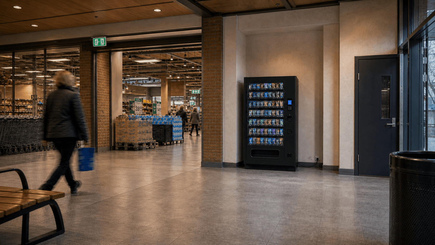 Kortautomat montert ved en dagligvarebutikk inne på et kjøpesenter