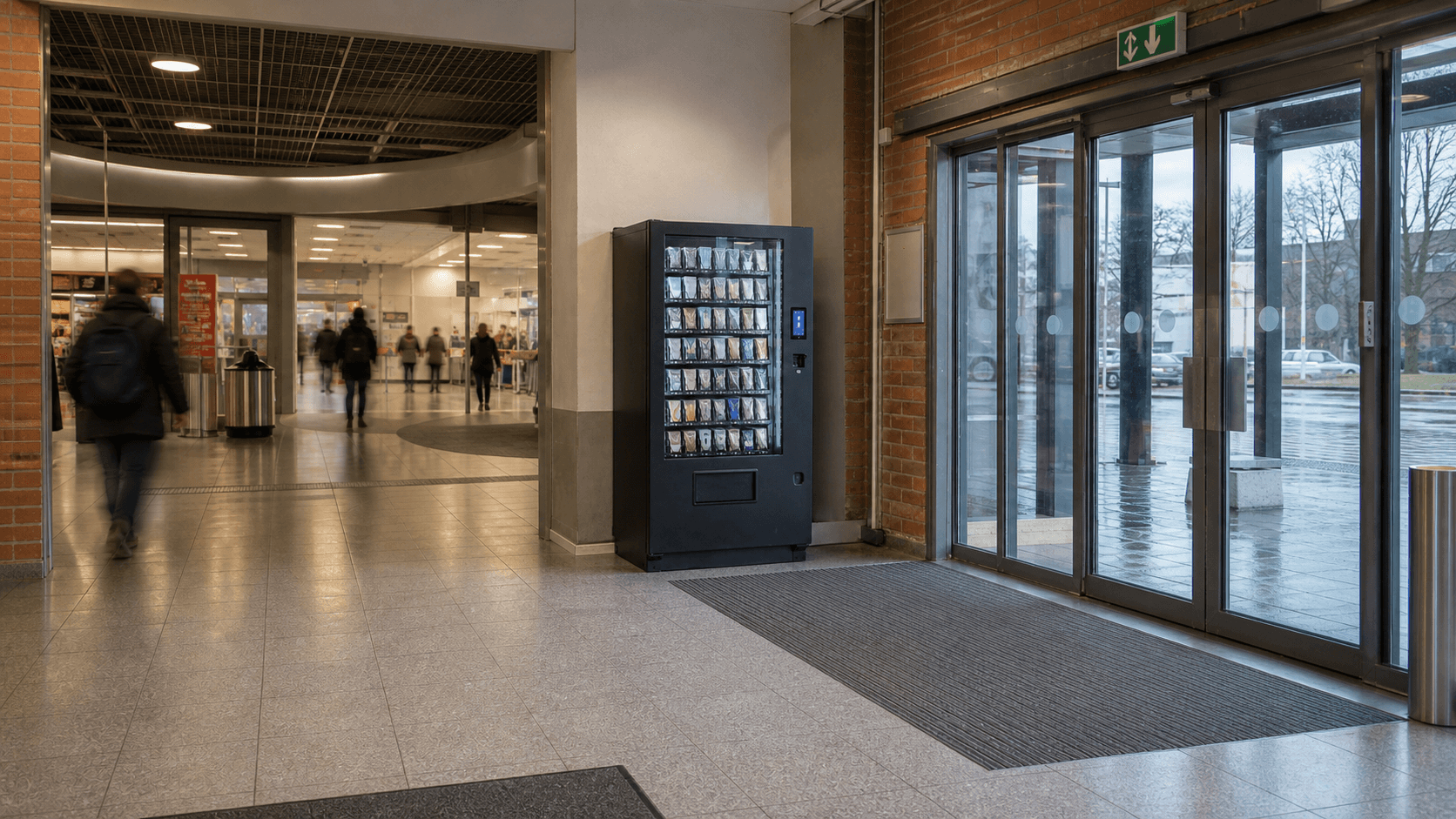 Kortautomat montert ved inngangen til et kjøpesenter